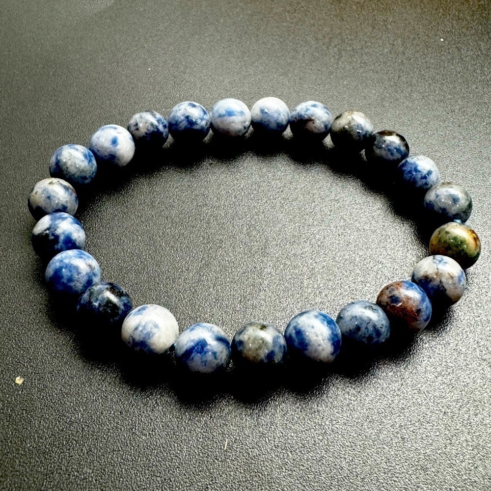 New! Sodalight Blue and White 8mm Beaded Bracelet - Picture 1 of 6